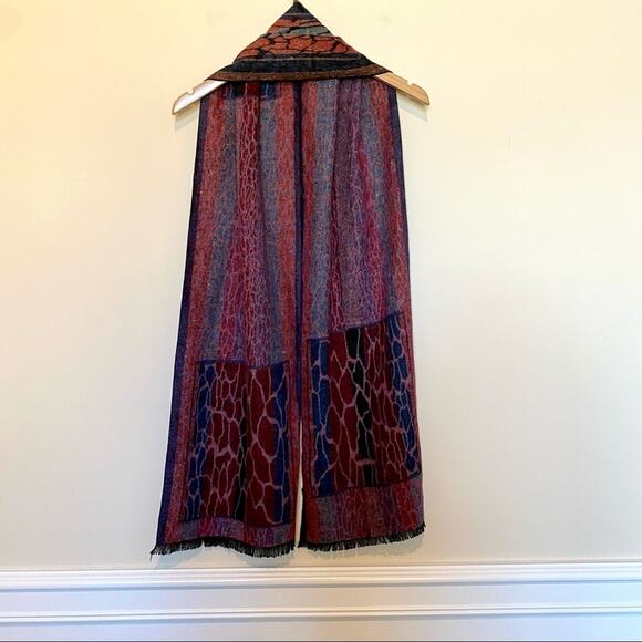 100% cashmere long scarf wrap muffler multi colored burgundy rust navy - Picture 3 of 7